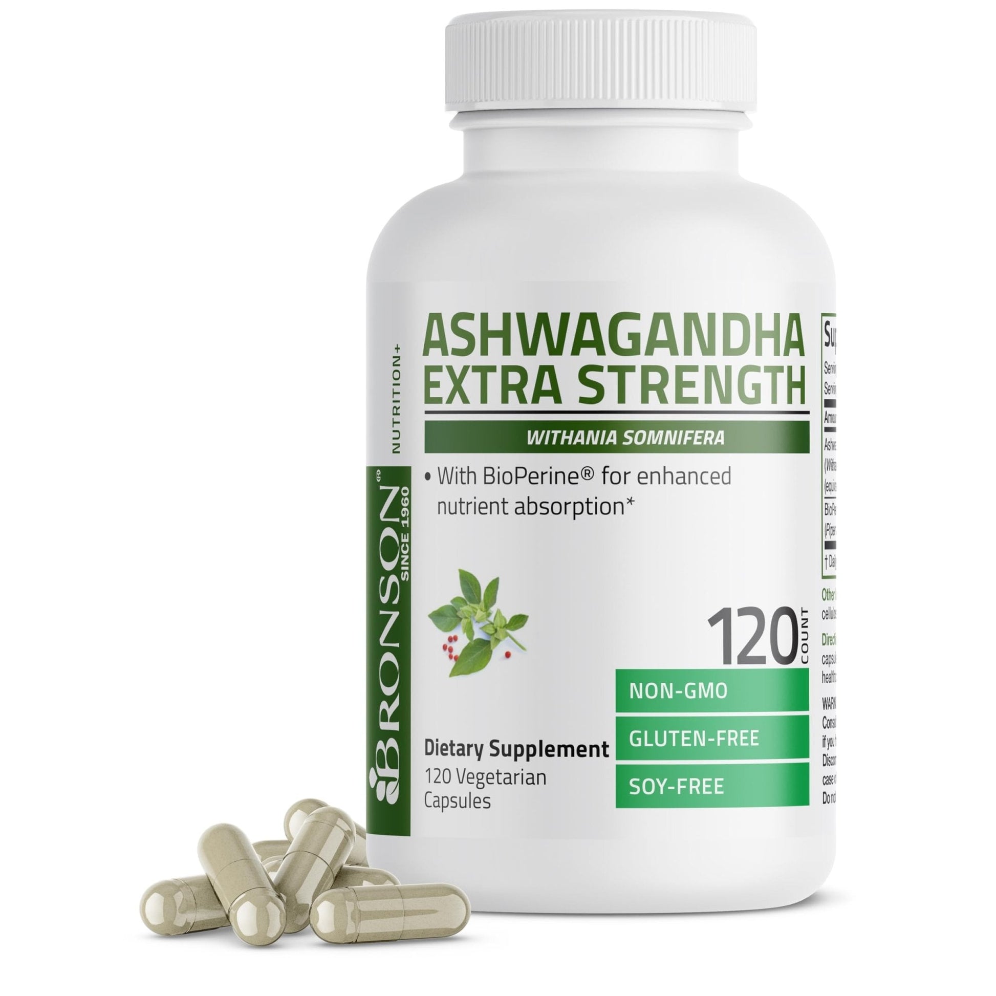 Bronson Ashwagandha Extra Strength Stress & Mood Support with BioPerine - Non GMO Formula, 120 Vegetarian Capsules - Maple Wellness Supplements