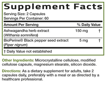 Bronson Ashwagandha Extra Strength Stress & Mood Support with BioPerine - Non GMO Formula, 120 Vegetarian Capsules - Maple Wellness Supplements