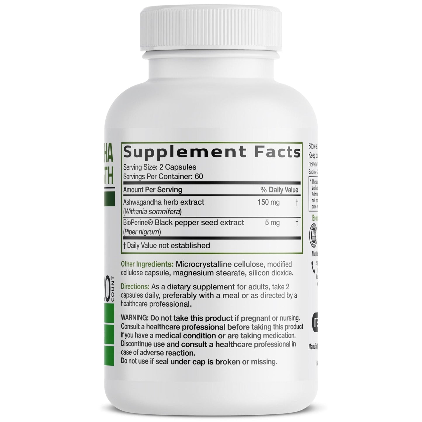 Bronson Ashwagandha Extra Strength Stress & Mood Support with BioPerine - Non GMO Formula, 120 Vegetarian Capsules - Maple Wellness Supplements