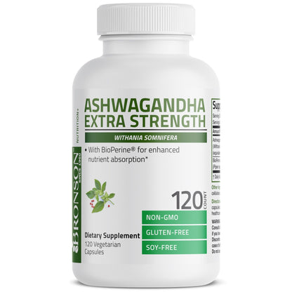 Bronson Ashwagandha Extra Strength Stress & Mood Support with BioPerine - Non GMO Formula, 120 Vegetarian Capsules - Maple Wellness Supplements