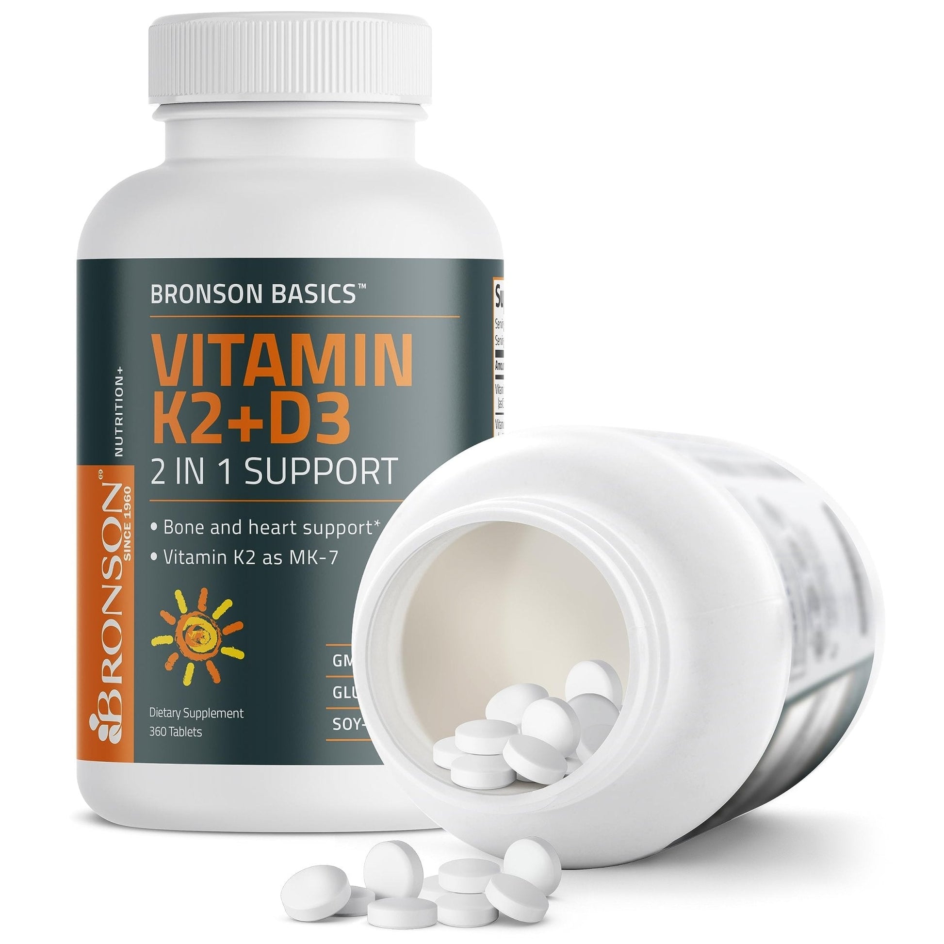 Bronson Basics Vitamin K2 D3 (MK7) Supplement Non-GMO Formula 5000IU (125 mcg) - Maple Wellness Supplements