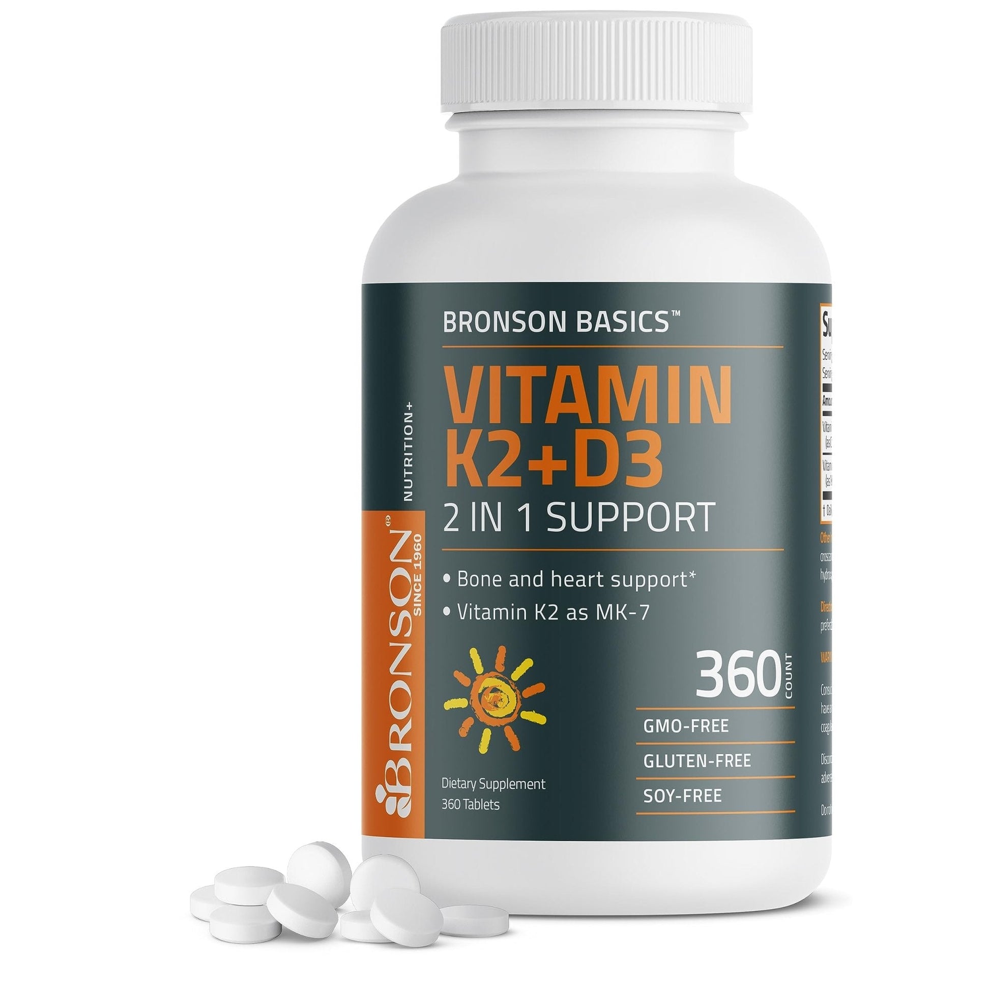 Bronson Basics Vitamin K2 D3 (MK7) Supplement Non-GMO Formula 5000IU (125 mcg) - Maple Wellness Supplements