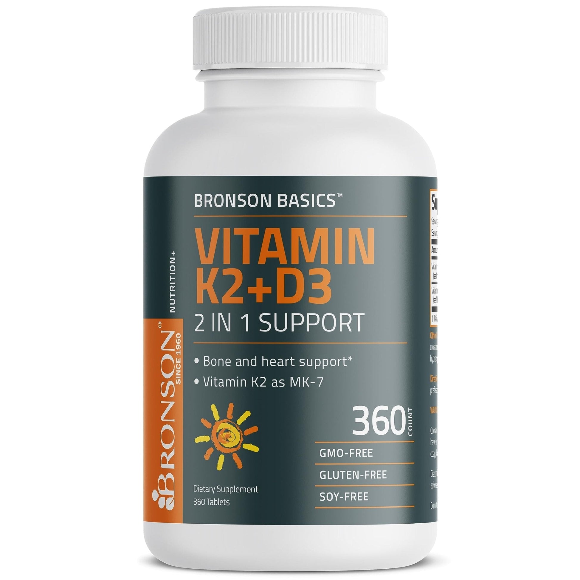 Bronson Basics Vitamin K2 D3 (MK7) Supplement Non-GMO Formula 5000IU (125 mcg) - Maple Wellness Supplements