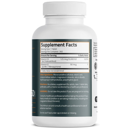 Bronson Basics Vitamin K2 D3 (MK7) Supplement Non-GMO Formula 5000IU (125 mcg) - Maple Wellness Supplements