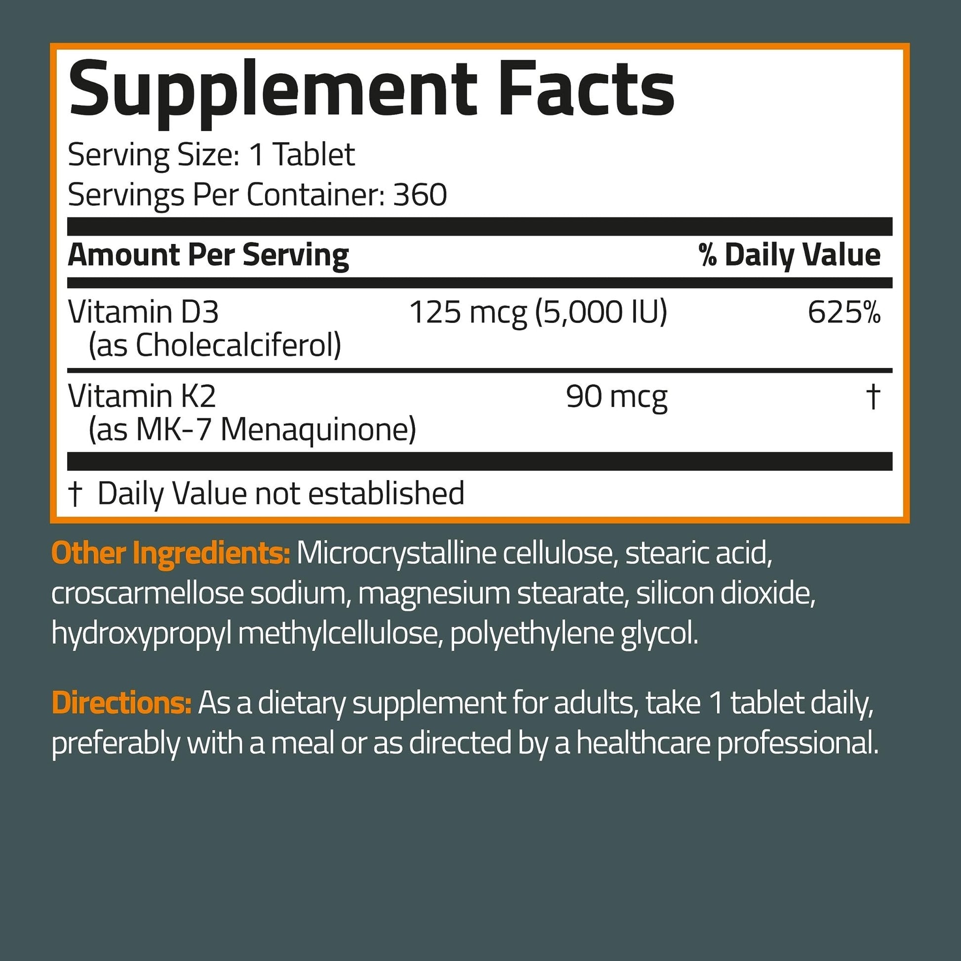 Bronson Basics Vitamin K2 D3 (MK7) Supplement Non-GMO Formula 5000IU (125 mcg) - Maple Wellness Supplements