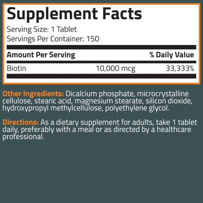 Bronson Biotin 10,000mcg, Supports Healthy Hair, Skin and Nails, Vegetarian, Non-GMO, 150 Tablets - Maple Wellness Supplements