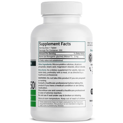 Bronson Boron 3 MG Chelated Superior Absorption Supports Bone Health Trace Mineral, Non-GMO, 250 Vegetarian Tablets - Maple Wellness Supplements