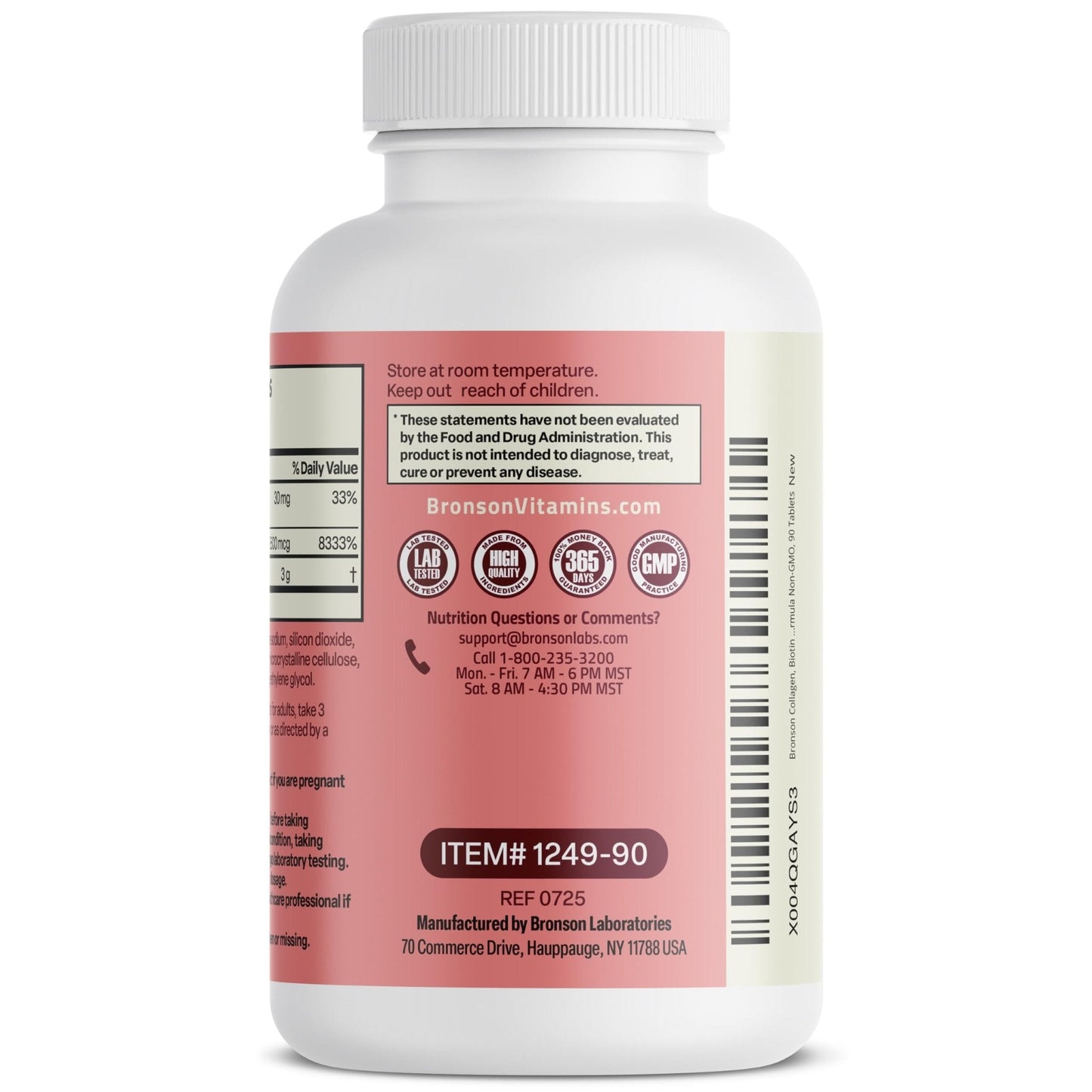 Bronson Collagen Peptides 3000mg (per Serving) with Biotin & Vitamin C - for Hair, Skin & Nails Support, Non-GMO, 90 Tablets - Maple Wellness Supplements