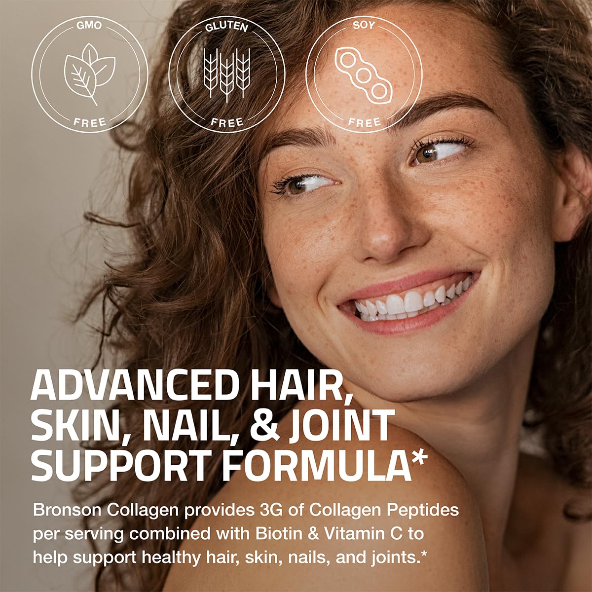 Bronson Collagen Peptides 3000mg (per Serving) with Biotin & Vitamin C - for Hair, Skin & Nails Support, Non-GMO, 90 Tablets - Maple Wellness Supplements