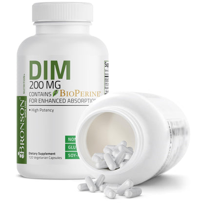 Bronson DIM Supplement 200 MG Diindolymethane with BioPerine for Enhanced Absorption, Estrogen Metabolism & Maintains Balanced Hormone Levels, 120 Vegetarian Capsules - Maple Wellness Supplements