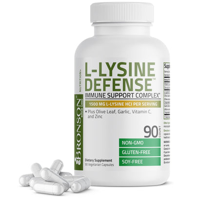 Bronson L-Lysine Defense Immune Support Complex 1500 MG L-Lysine Plus Olive Leaf, Garlic, Vitamin C and Zinc - Maple Wellness Supplements