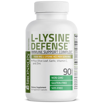 Bronson L-Lysine Defense Immune Support Complex 1500 MG L-Lysine Plus Olive Leaf, Garlic, Vitamin C and Zinc - Maple Wellness Supplements