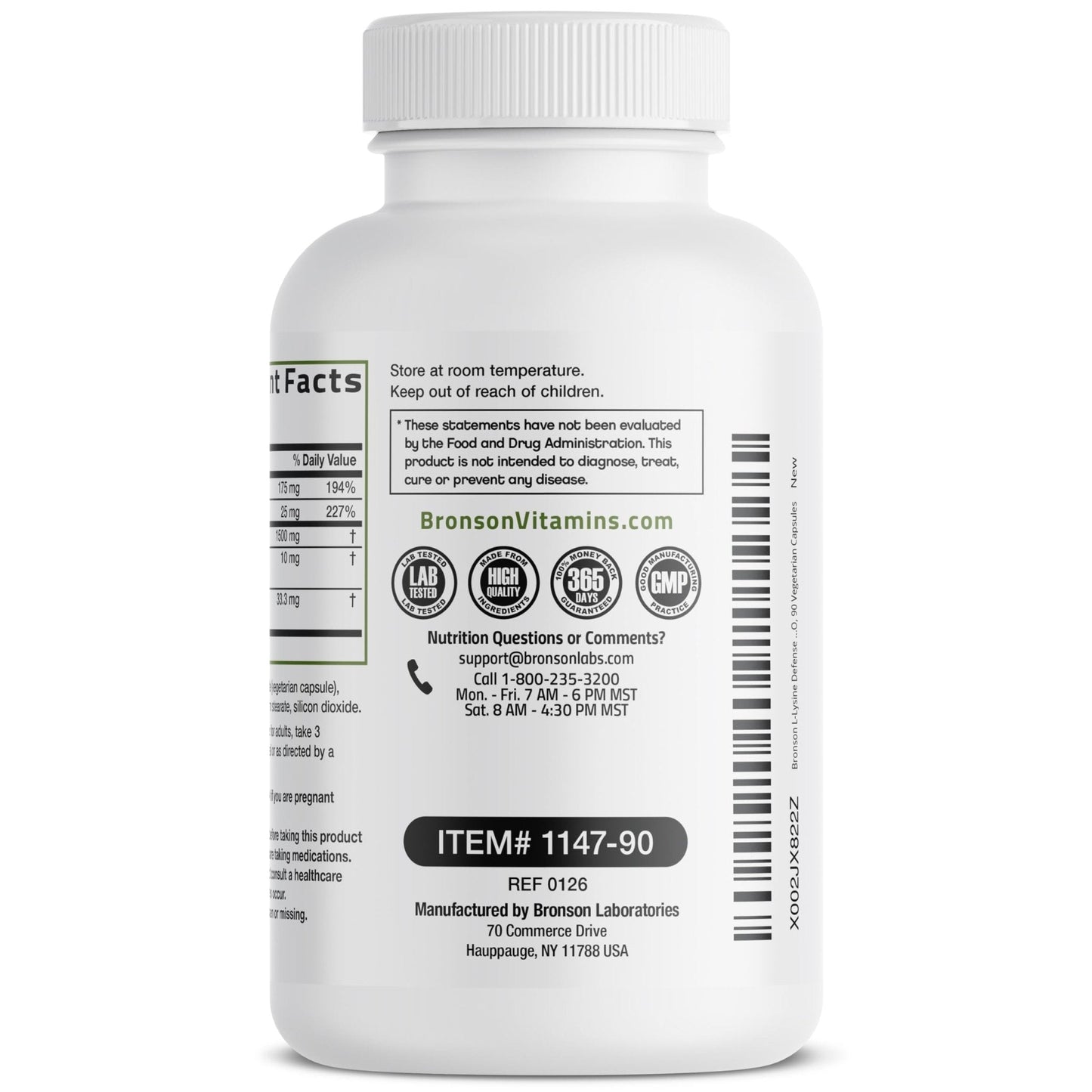 Bronson L-Lysine Defense Immune Support Complex 1500 MG L-Lysine Plus Olive Leaf, Garlic, Vitamin C and Zinc - Maple Wellness Supplements