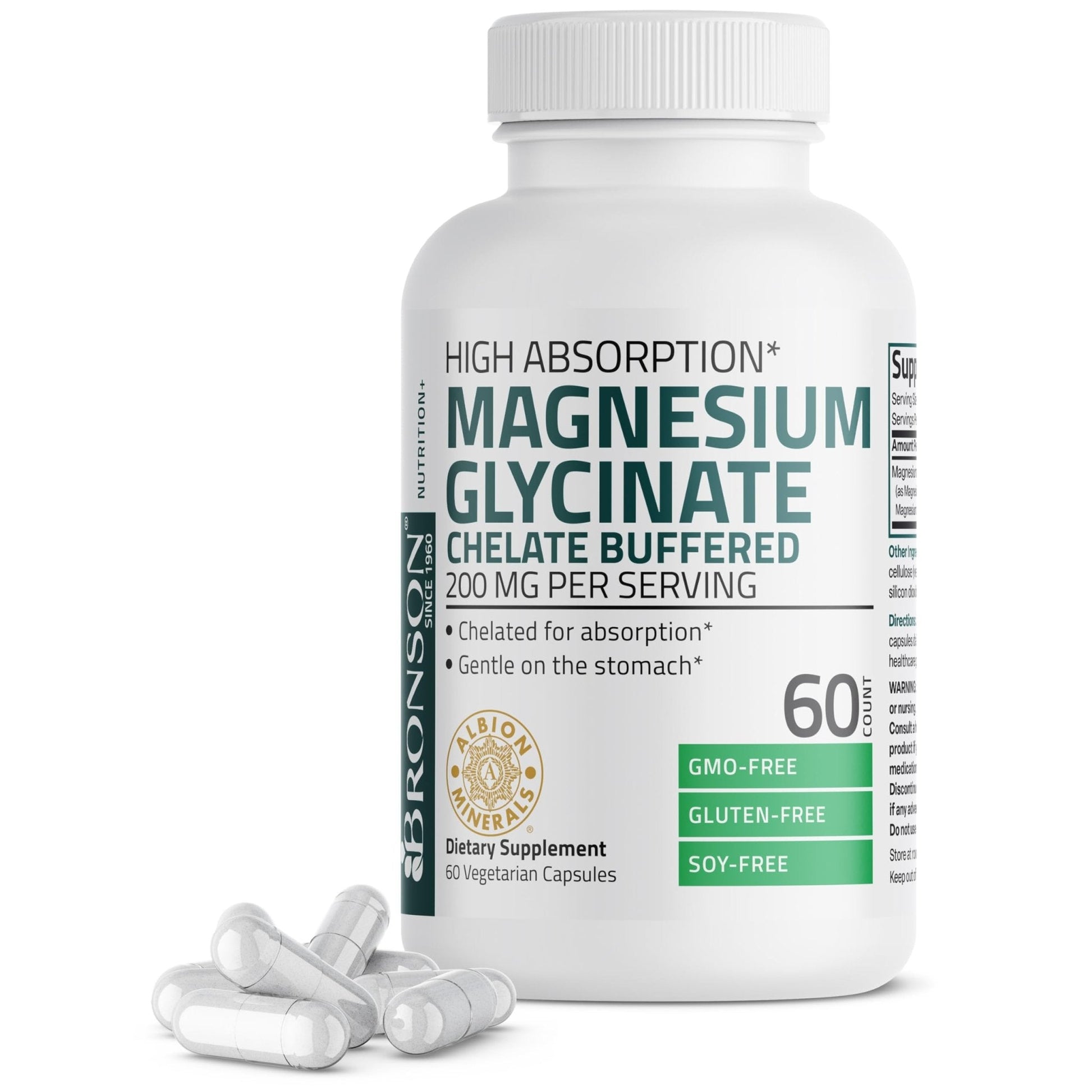 Bronson Magnesium Glycinate 200 MG per Serving Chelated for High Absorption, Gentle On Stomach, Non-GMO, 60 Vegetarian Capsules - Maple Wellness Supplements