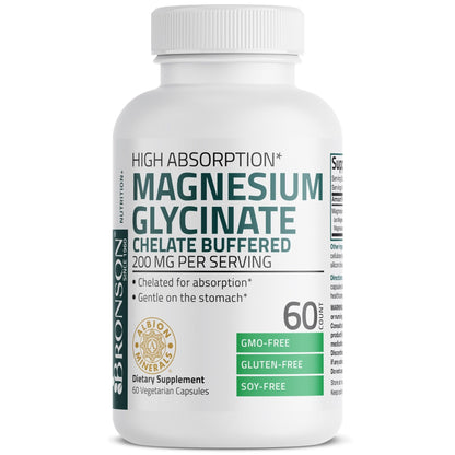 Bronson Magnesium Glycinate 200 MG per Serving Chelated for High Absorption, Gentle On Stomach, Non-GMO, 60 Vegetarian Capsules - Maple Wellness Supplements