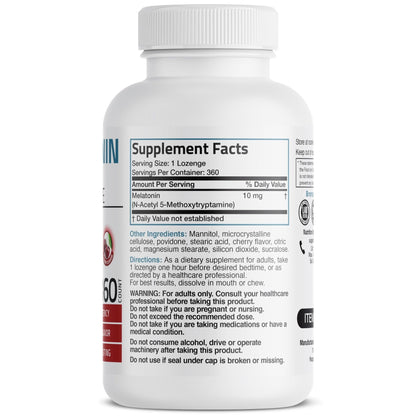 Bronson Melatonin 10mg Fast Dissolve Cherry Flavored Tablets Vegetarian Chewable Lozenges, 360 Count - Maple Wellness Supplements
