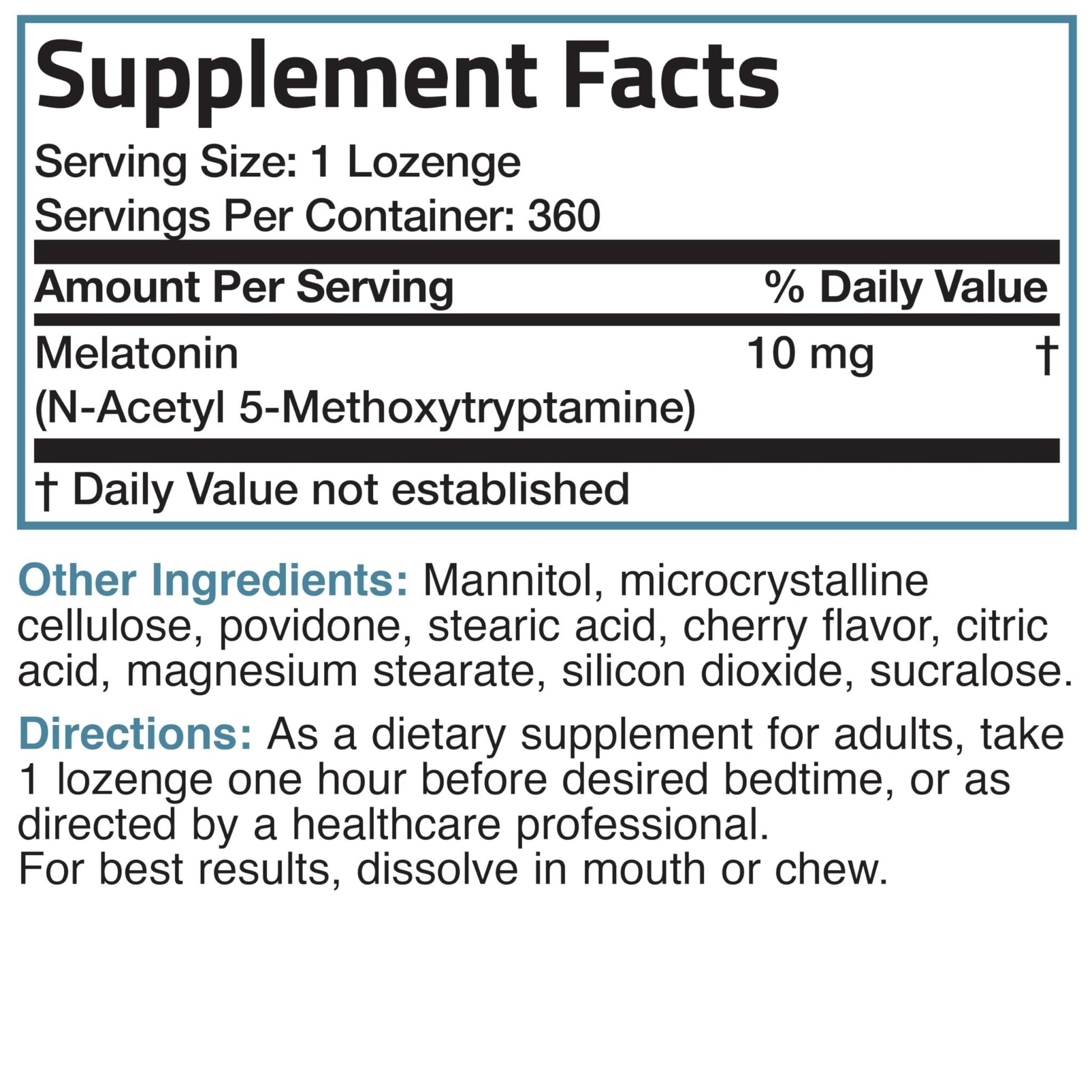 Bronson Melatonin 10mg Fast Dissolve Cherry Flavored Tablets Vegetarian Chewable Lozenges, 360 Count - Maple Wellness Supplements