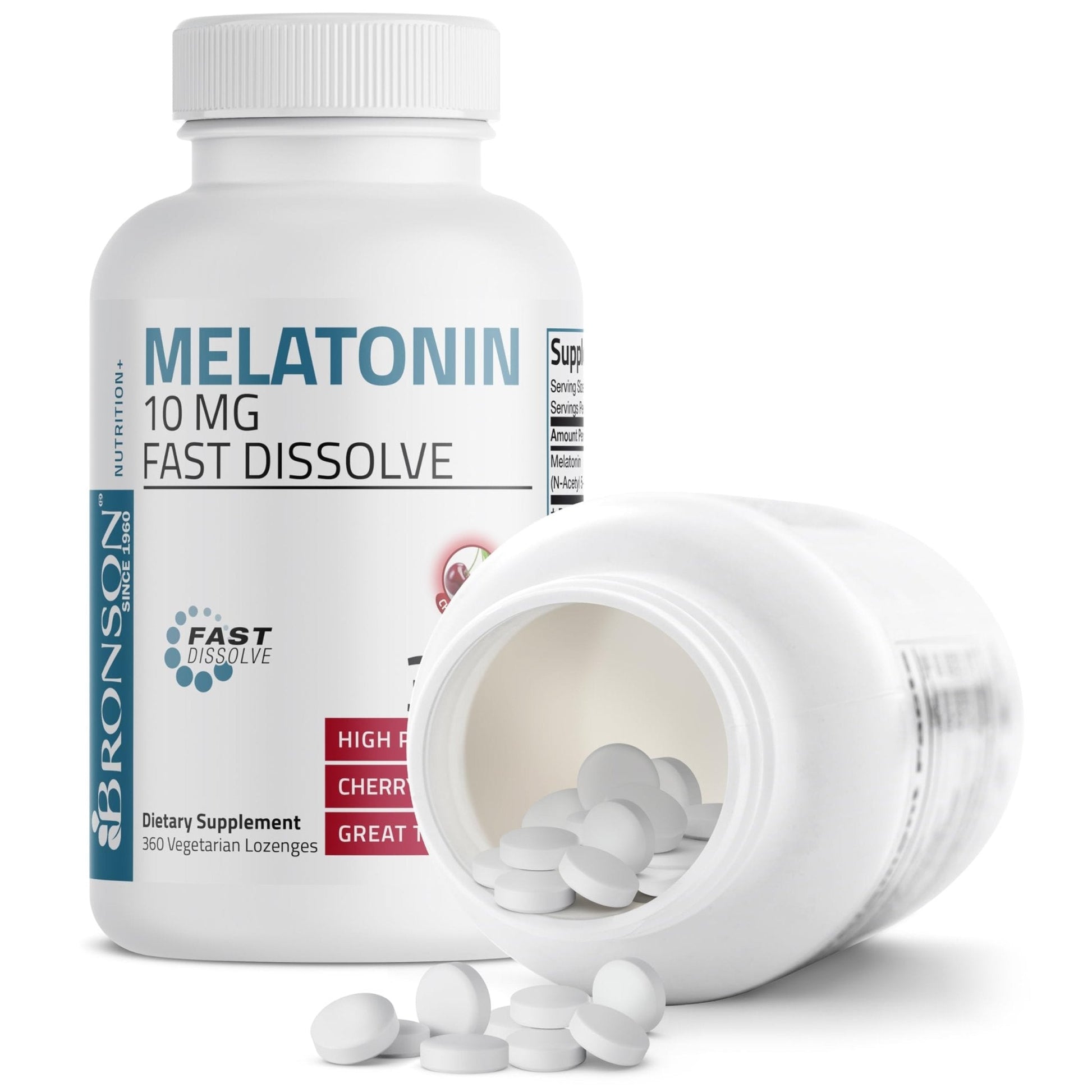 Bronson Melatonin 10mg Fast Dissolve Cherry Flavored Tablets Vegetarian Chewable Lozenges, 360 Count - Maple Wellness Supplements
