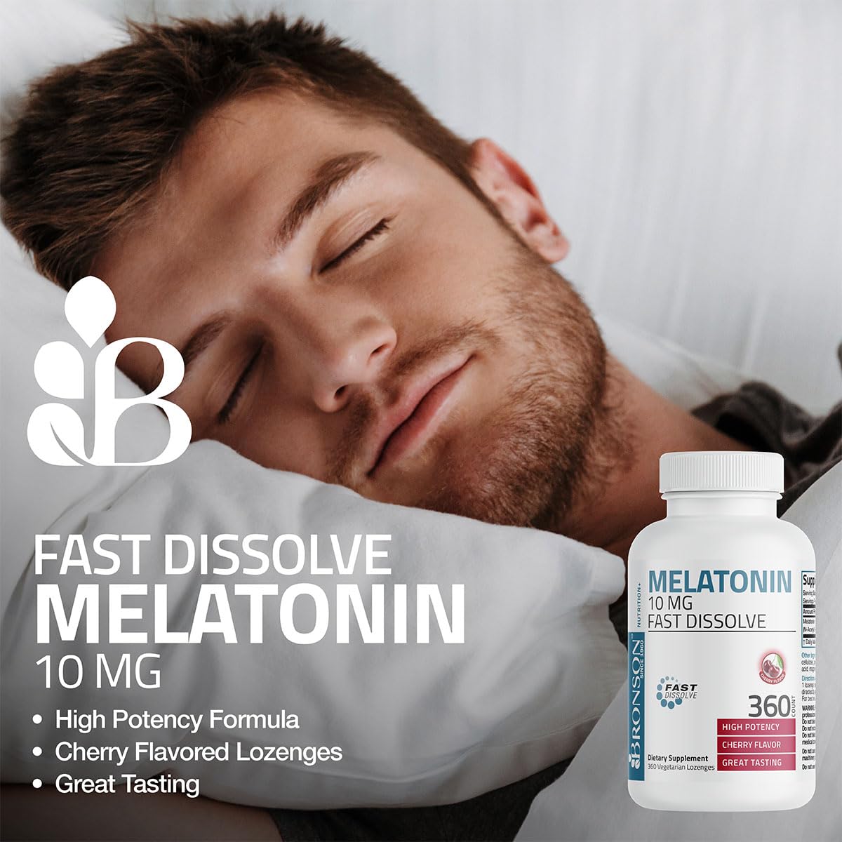 Bronson Melatonin 10mg Fast Dissolve Cherry Flavored Tablets Vegetarian Chewable Lozenges, 360 Count - Maple Wellness Supplements