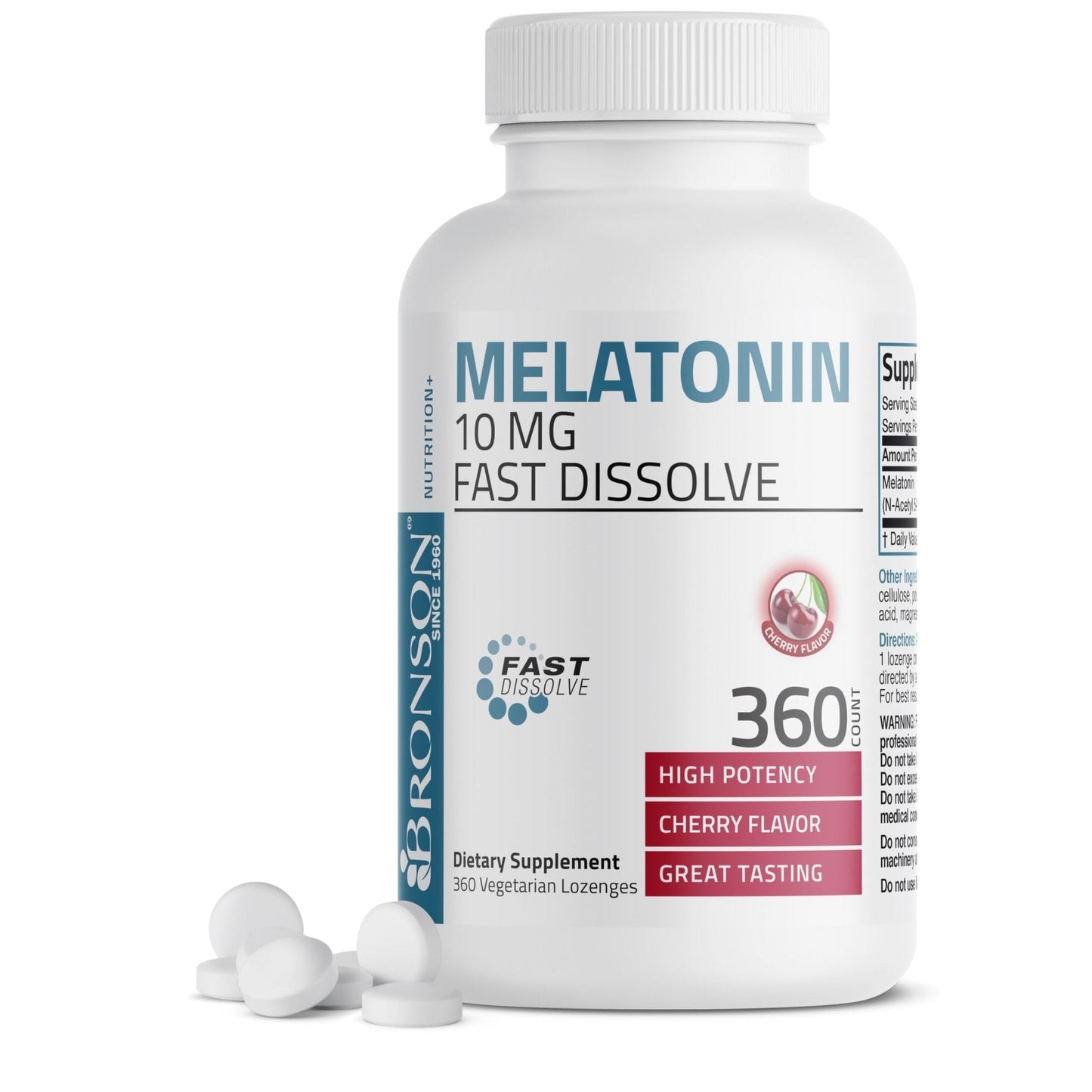 Bronson Melatonin 10mg Fast Dissolve Cherry Flavored Tablets Vegetarian Chewable Lozenges, 360 Count - Maple Wellness Supplements