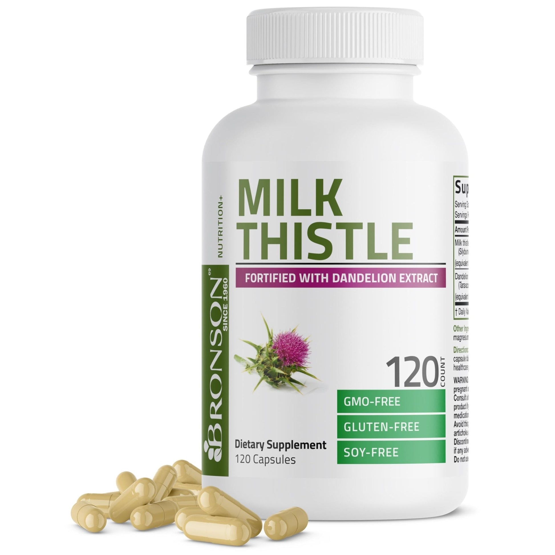 Bronson Milk Thistle Silymarin Marianum & Dandelion Extract Liver Health Support, Antioxidant Support, Detox, 120 Capsules - Maple Wellness Supplements
