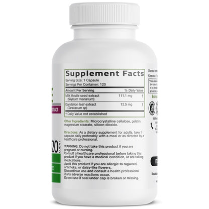 Bronson Milk Thistle Silymarin Marianum & Dandelion Extract Liver Health Support, Antioxidant Support, Detox, 120 Capsules - Maple Wellness Supplements