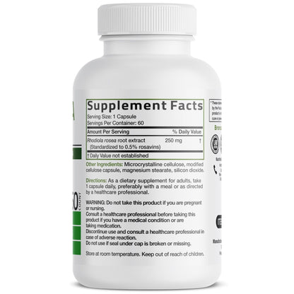 Bronson Rhodiola Rosea Vegetarian Capsules - Adaptogenic Herb - Brain, Stress & Mood Support - Non-GMO, 60 Count - Maple Wellness Supplements