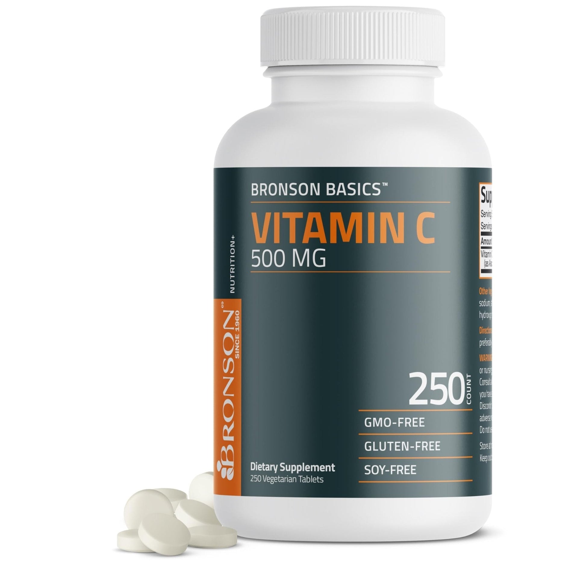 Bronson Vitamin C 500 MG Supports a Healthy Immune System & Antioxidant Protection, Non-GMO, 250 Vegetarian Tablets - Maple Wellness Supplements