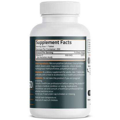 Bronson Vitamin C 500 MG Supports a Healthy Immune System & Antioxidant Protection, Non-GMO, 250 Vegetarian Tablets - Maple Wellness Supplements