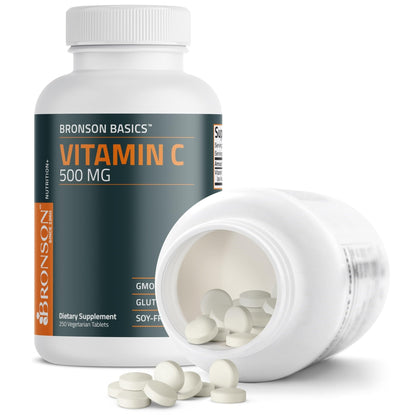 Bronson Vitamin C 500 MG Supports a Healthy Immune System & Antioxidant Protection, Non-GMO, 250 Vegetarian Tablets - Maple Wellness Supplements