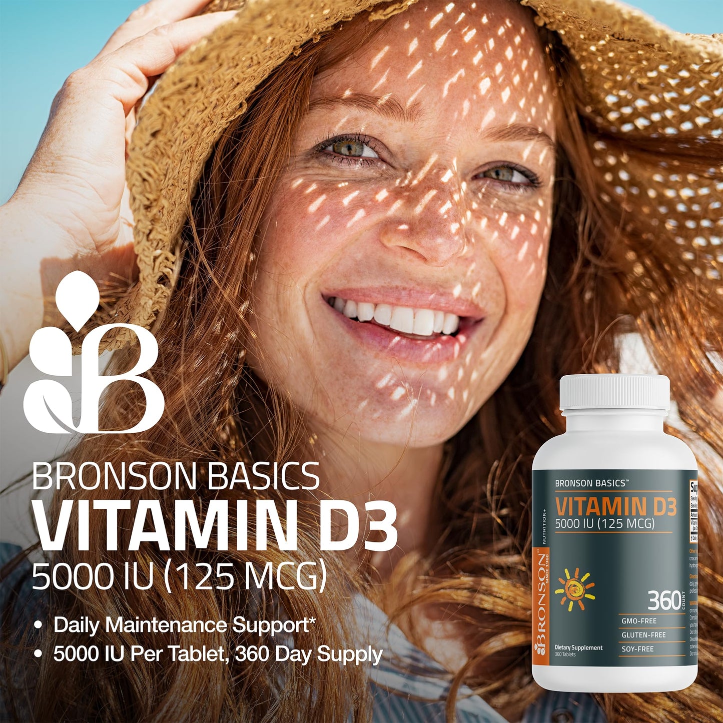 Bronson Vitamin D3 5000iu (125mcg) Healthy Muscle Function and Immune Support, Non-GMO, 360 Tablets - Maple Wellness Supplements