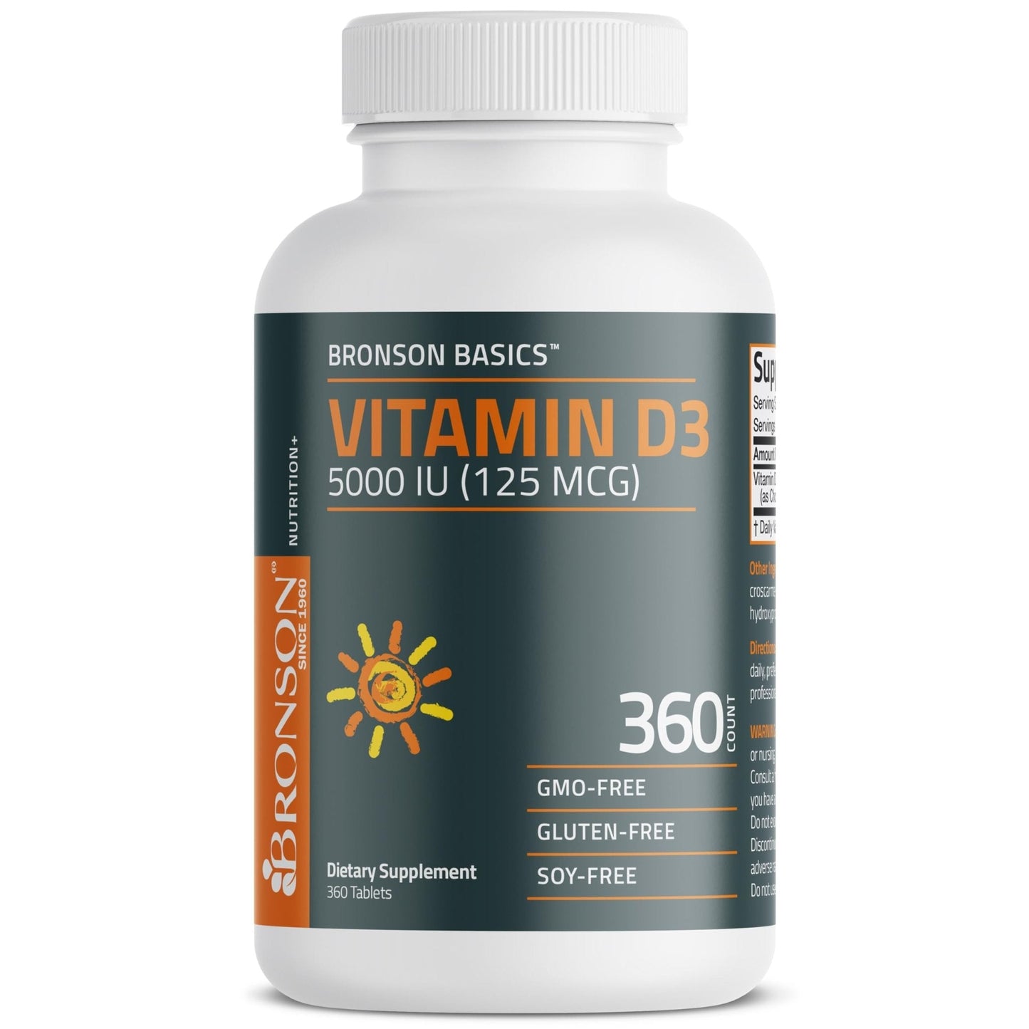 Bronson Vitamin D3 5000iu (125mcg) Healthy Muscle Function and Immune Support, Non-GMO, 360 Tablets - Maple Wellness Supplements