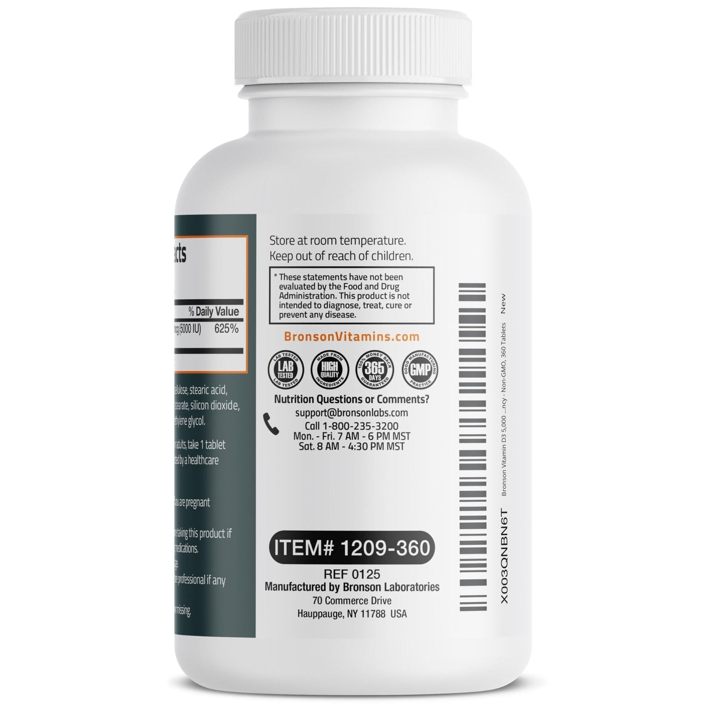 Bronson Vitamin D3 5000iu (125mcg) Healthy Muscle Function and Immune Support, Non-GMO, 360 Tablets - Maple Wellness Supplements
