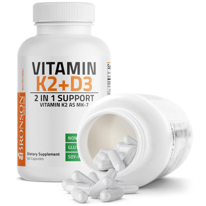 Bronson Vitamin K2 D3 (MK7) Supplement Non-GMO Formula Vitamin D3 5000IU (125 mcg) & 90 mcg K2 MK-7 - Maple Wellness Supplements