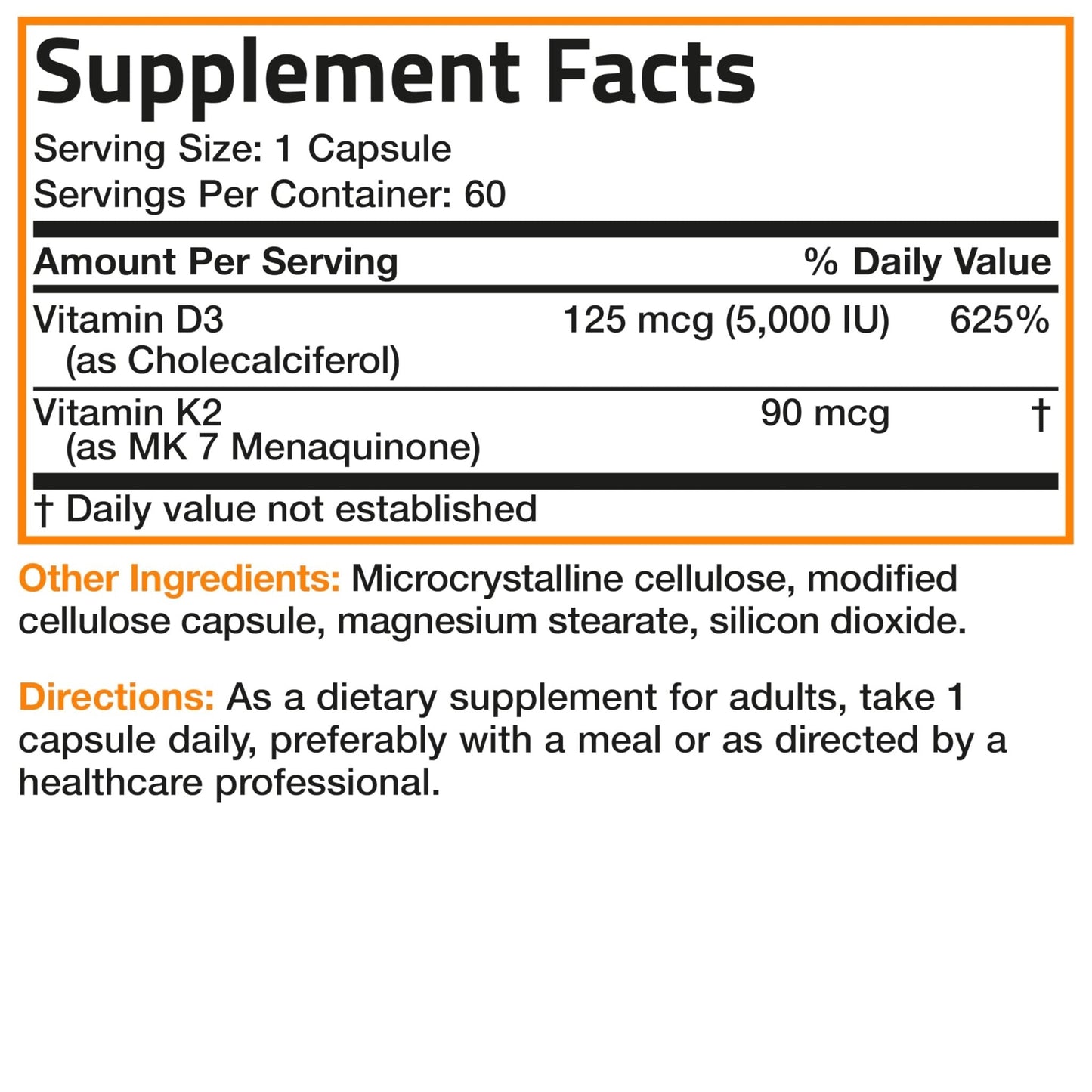 Bronson Vitamin K2 D3 (MK7) Supplement Non-GMO Formula Vitamin D3 5000IU (125 mcg) & 90 mcg K2 MK-7 - Maple Wellness Supplements