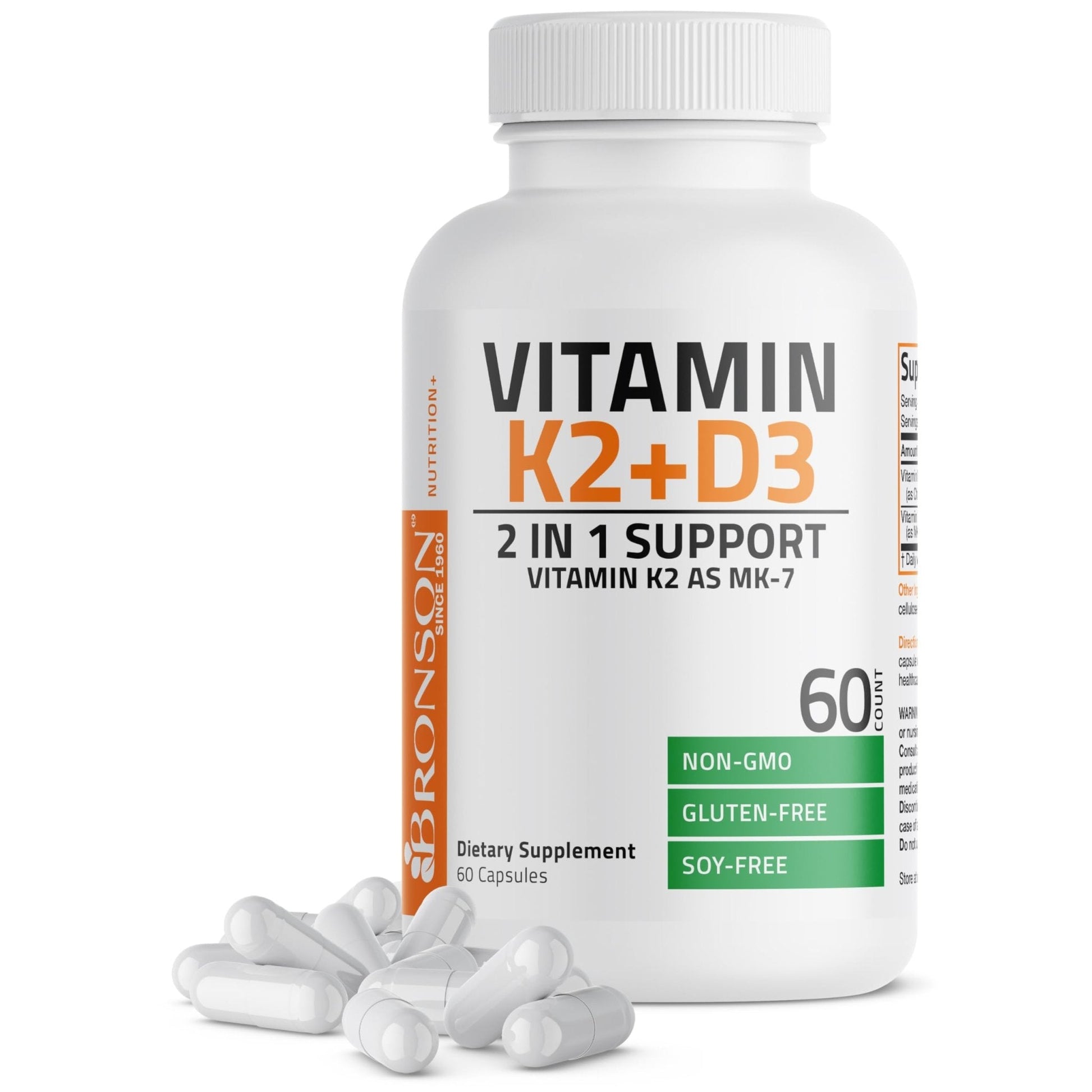 Bronson Vitamin K2 D3 (MK7) Supplement Non-GMO Formula Vitamin D3 5000IU (125 mcg) & 90 mcg K2 MK-7 - Maple Wellness Supplements