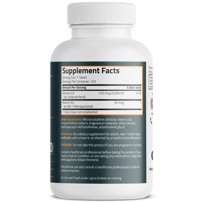 Bronson Vitamin K2 D3 (MK7) Supplement Non-GMO Formula Vitamin D3 5000IU (125 mcg) & 90 mcg K2 MK-7, Easy to Swallow D - Maple Wellness Supplements