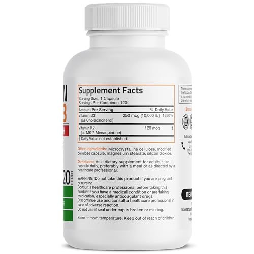 Bronson Vitamin K2 (MK7) with D3 Extra Strength Supplement Bone and Heart Health Non - Maple Wellness Supplements