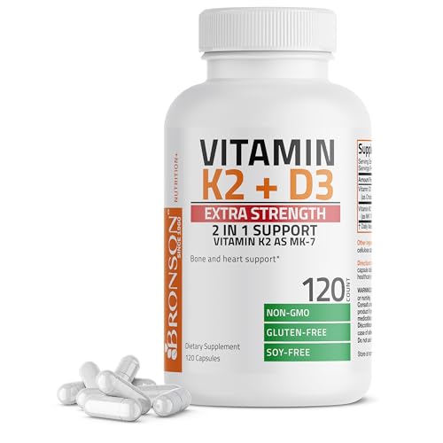 Bronson Vitamin K2 (MK7) with D3 Extra Strength Supplement Bone and Heart Health Non - Maple Wellness Supplements