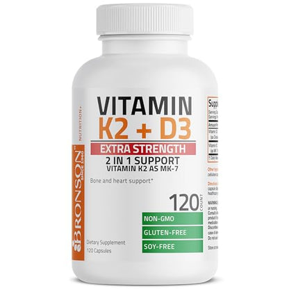 Bronson Vitamin K2 (MK7) with D3 Extra Strength Supplement Bone and Heart Health Non - Maple Wellness Supplements
