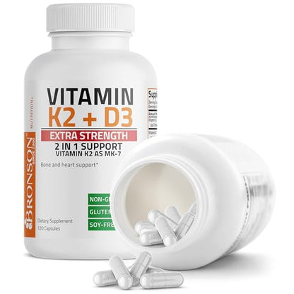 Bronson Vitamin K2 (MK7) with D3 Extra Strength Supplement Bone and Heart Health Non - Maple Wellness Supplements
