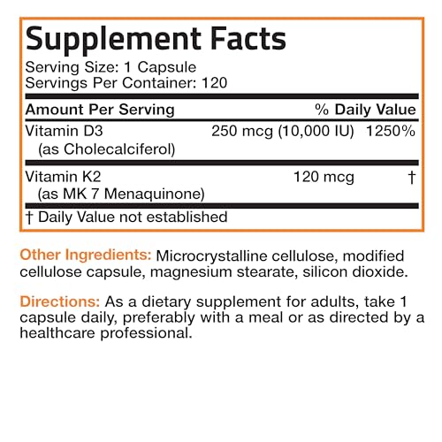 Bronson Vitamin K2 (MK7) with D3 Extra Strength Supplement Bone and Heart Health Non - Maple Wellness Supplements
