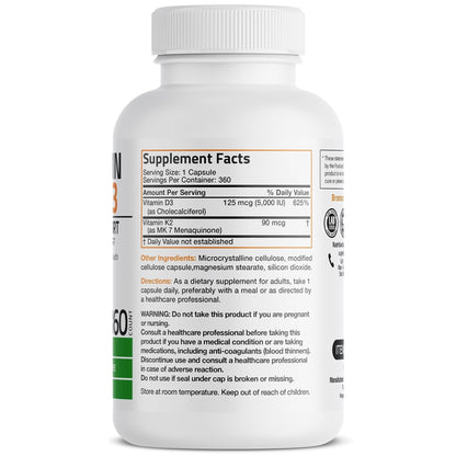 Bronson Vitamin K2 (MK7) with D3 Supplement Non-GMO Formula 5000 IU Vitamin D3 - Maple Wellness Supplements