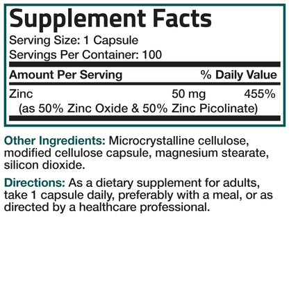 Bronson Zinc 50mg Complex High Potency Immune Support Supplement & Antioxidant and Skin Health - Maple Wellness Supplements