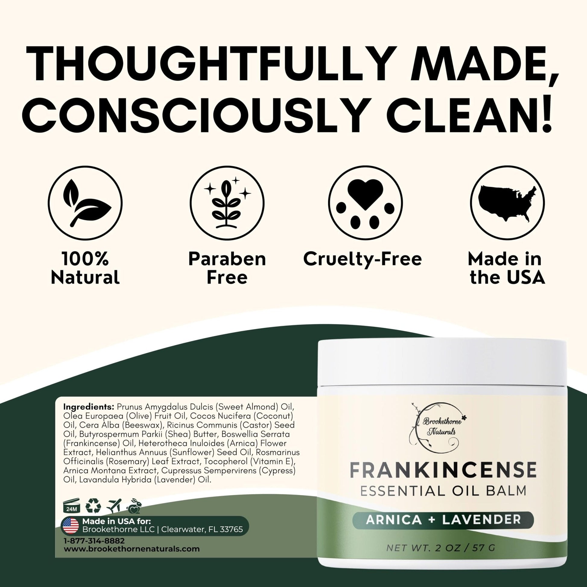 Brookethorne Naturals Frankincense Balm | Frankincense Essential Oil Balm for Skin Hydration | Soothing Muscle & Joint Support | Boswellia Extract, Arnica Montana, Castor Oil & Lavender 2oz - Maple Wellness Supplements