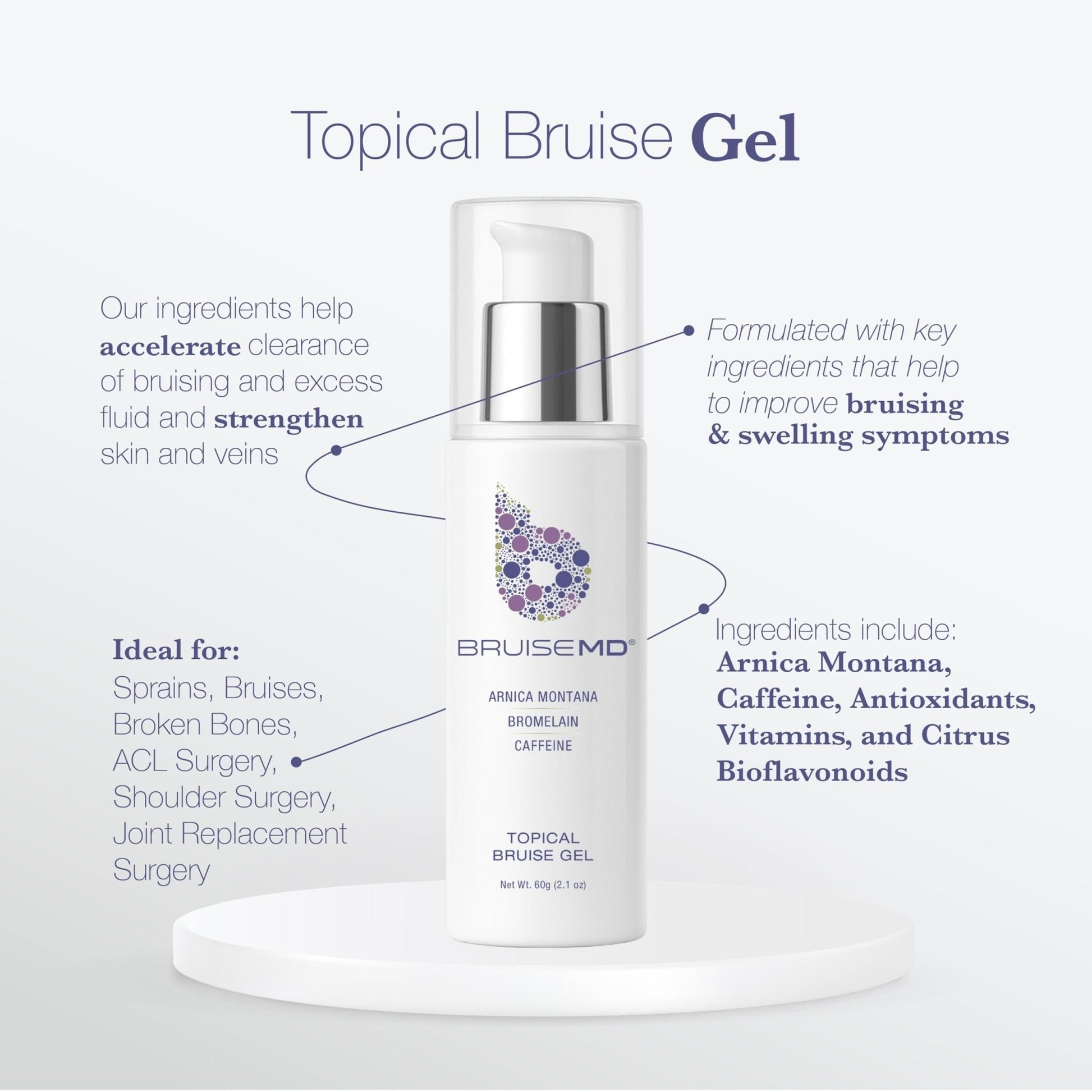 BruiseMD Topical Gel for Bruising and Swelling, 20% Arnica, Bromelain, Caffeine, Advanced Concentrated Bruise Treatment Formula, 60g (2 fl oz) - Maple Wellness Supplements