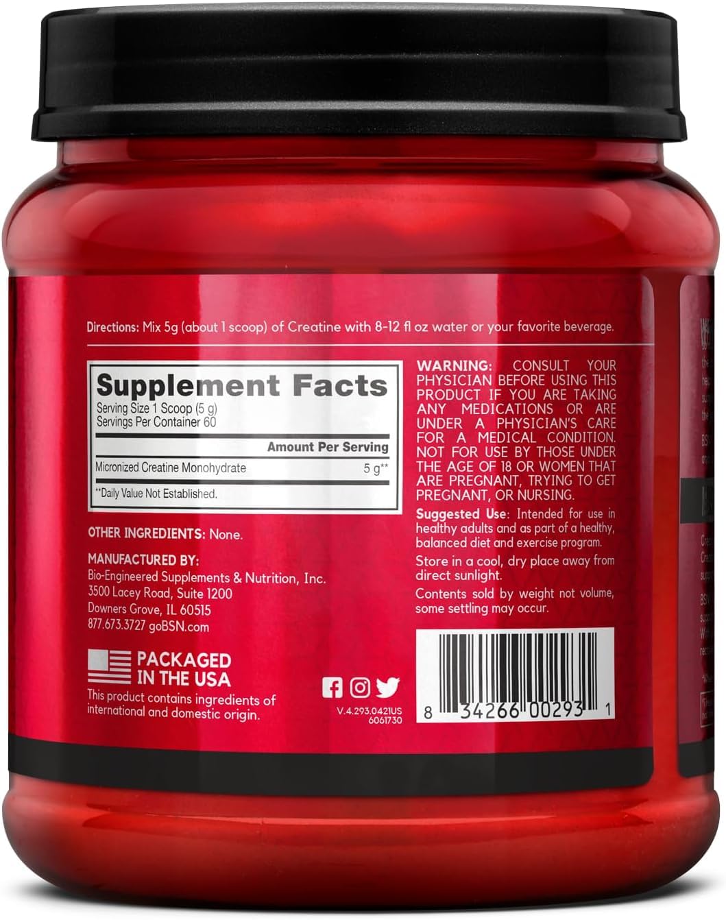 BSN Micronized Creatine Monohydrate Powder, Unflavored Creatine Powder, Micronized, Supports Muscle Building, Supports Muscle Strength, Gym Supplement - Maple Wellness Supplements
