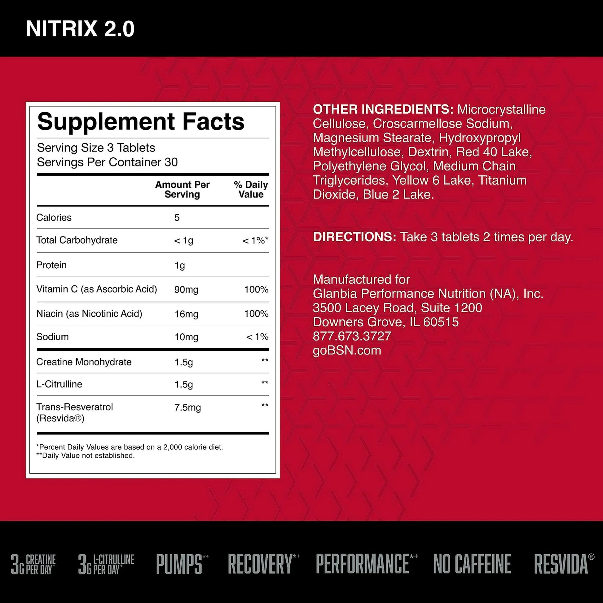 BSN NITRIX 2.0, Workout Supplement, Nitric Oxide Precursors, 3g Creatine, 3g L Citrulline, L-Citrulline, Supports Workout Performance, Pumps, Muscle Recovery - Maple Wellness Supplements