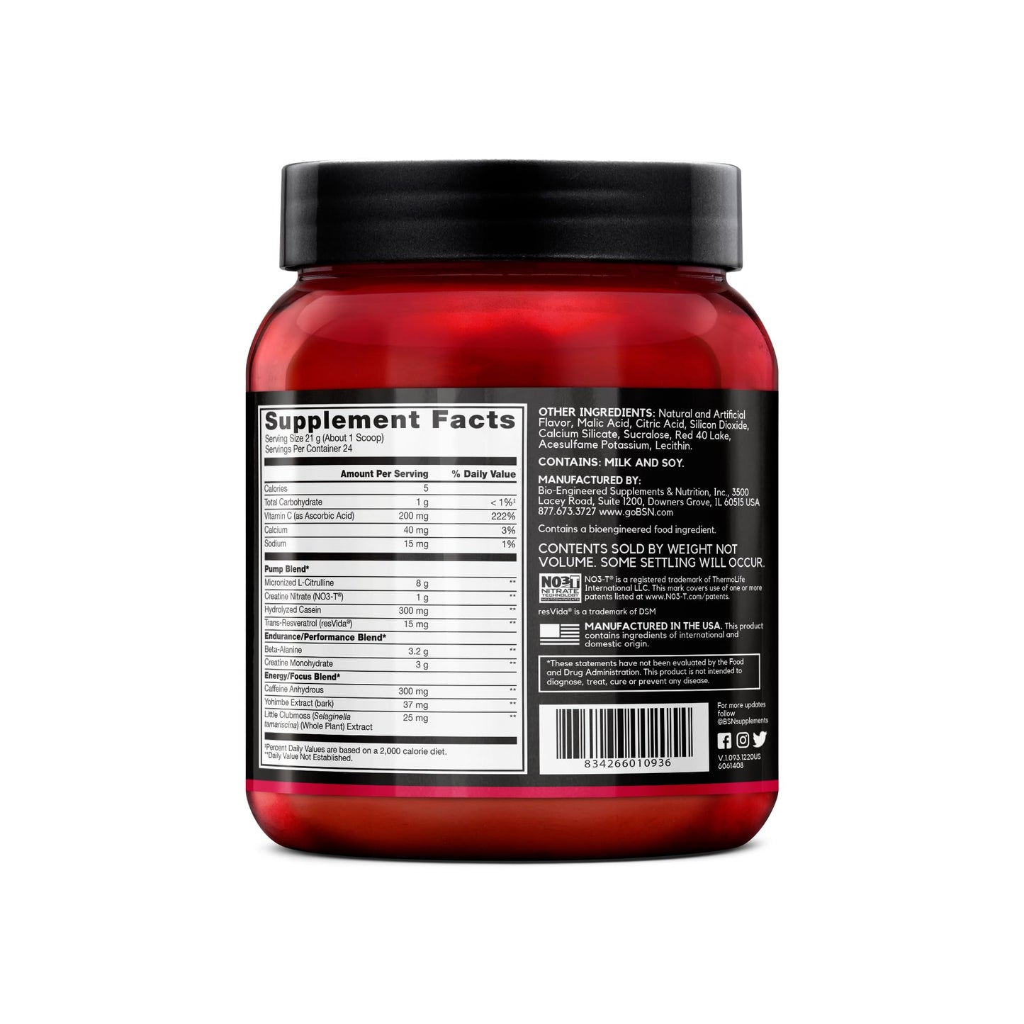 BSN N.O.-XPLODE Vaso Pre Workout Powder with 8g of L-Citrulline and 3.2g Beta-Alanine and Energy, Flavor: Cherry Bomb, 24 Servings - Maple Wellness Supplements