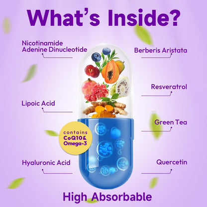 Bualle NAD Supplement, Liposomal NAD Resveratrol Supplement Contains Berberine, Alpha Lipoic Acid,Hyaluronic Acid & Quercetin - Joint Function& Support Anti-Aging,NMN Alternative -120 Capsules - Maple Wellness Supplements